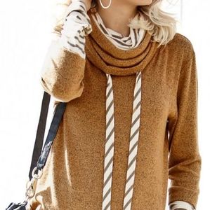 Brown mock neck double layer knit sweater
